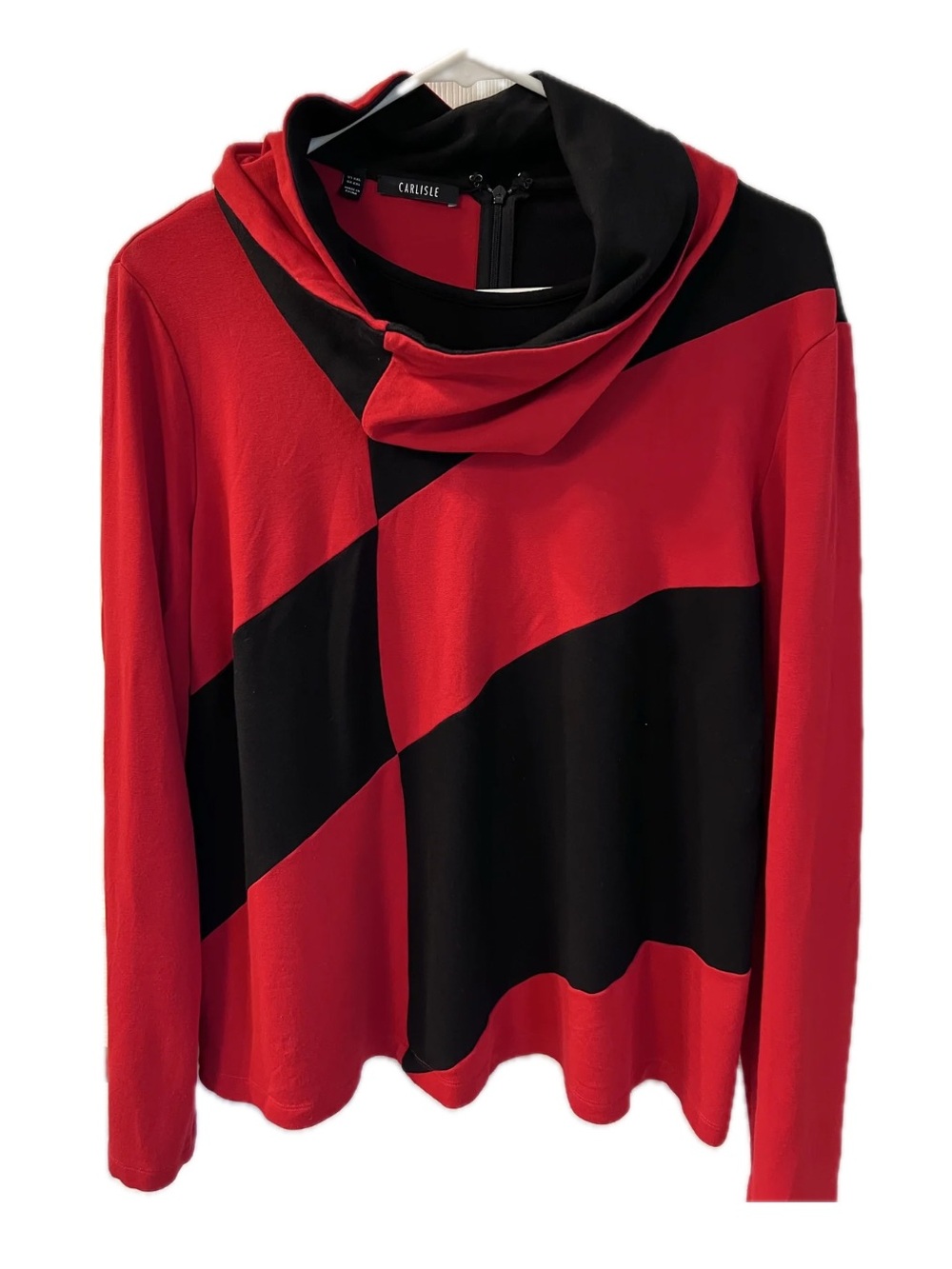 Carlisle Red and Black Diagonal-Stripe Detachable Cowl Neck Sweater